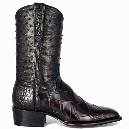 EMMA HIGH BROWN COCODRILO ALLIGATOR Y AVESTRUZ BOOTS FRANCESA