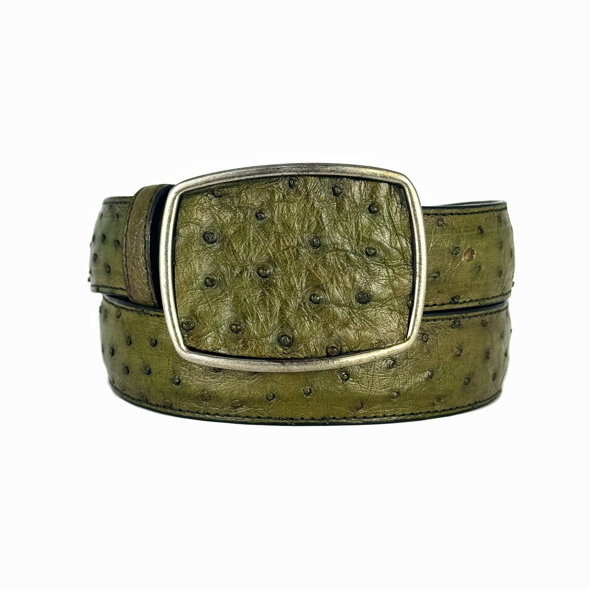 CINTO AVESTRUZ VERDE HEBILLA CUADRADA