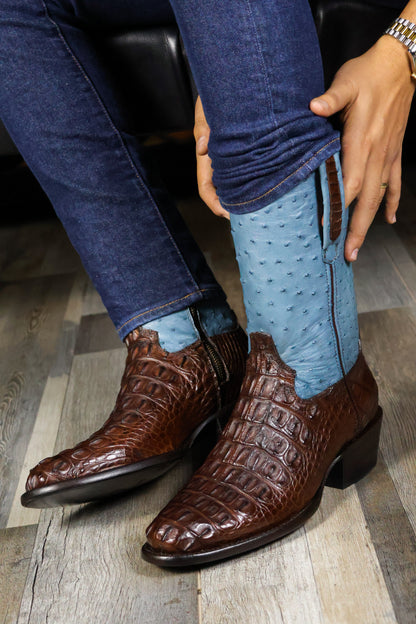 EMMA HIGH BLUE CROCODILE BACK ALLIGATOR AND OSTRICH OVAL