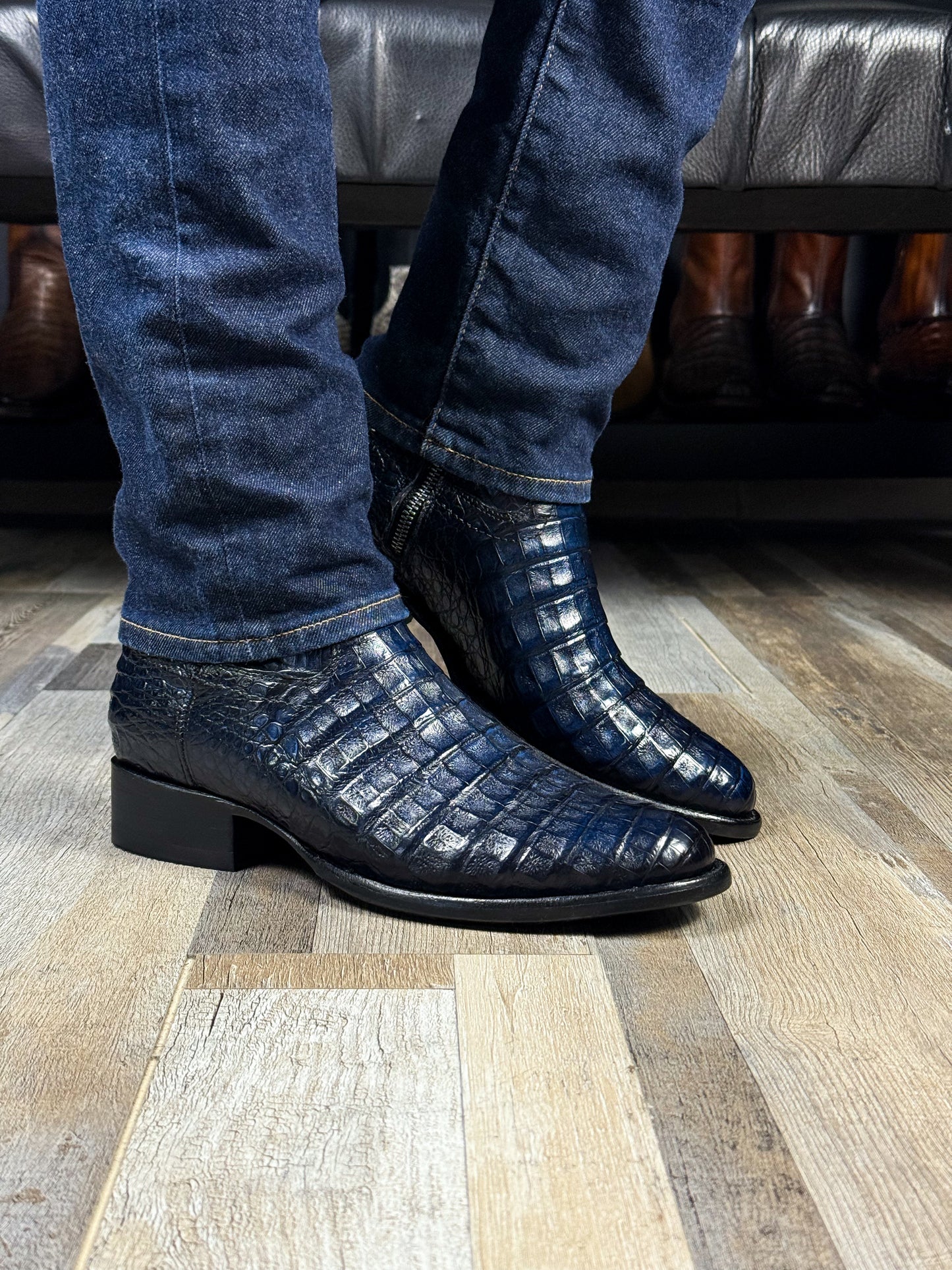 EMMA BLUE FULL COCODRILO FUSCUS BOOTS OVAL