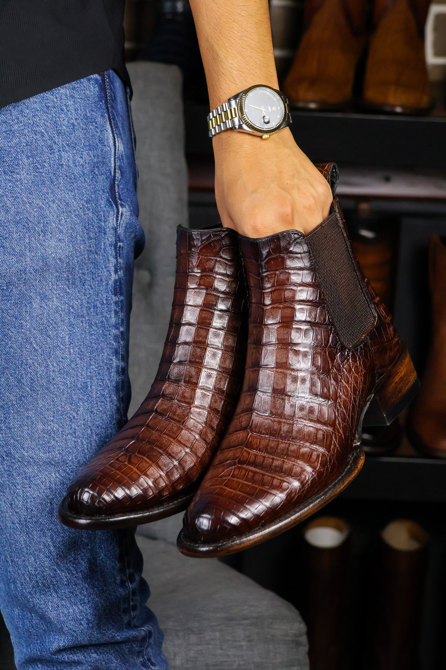 CARLO BROWN PITON BOOTS 