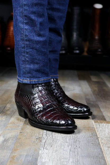 ARTHUR BLACK CHERRY LOMO COCODRILO ALLIGATOR BOOTS OVAL