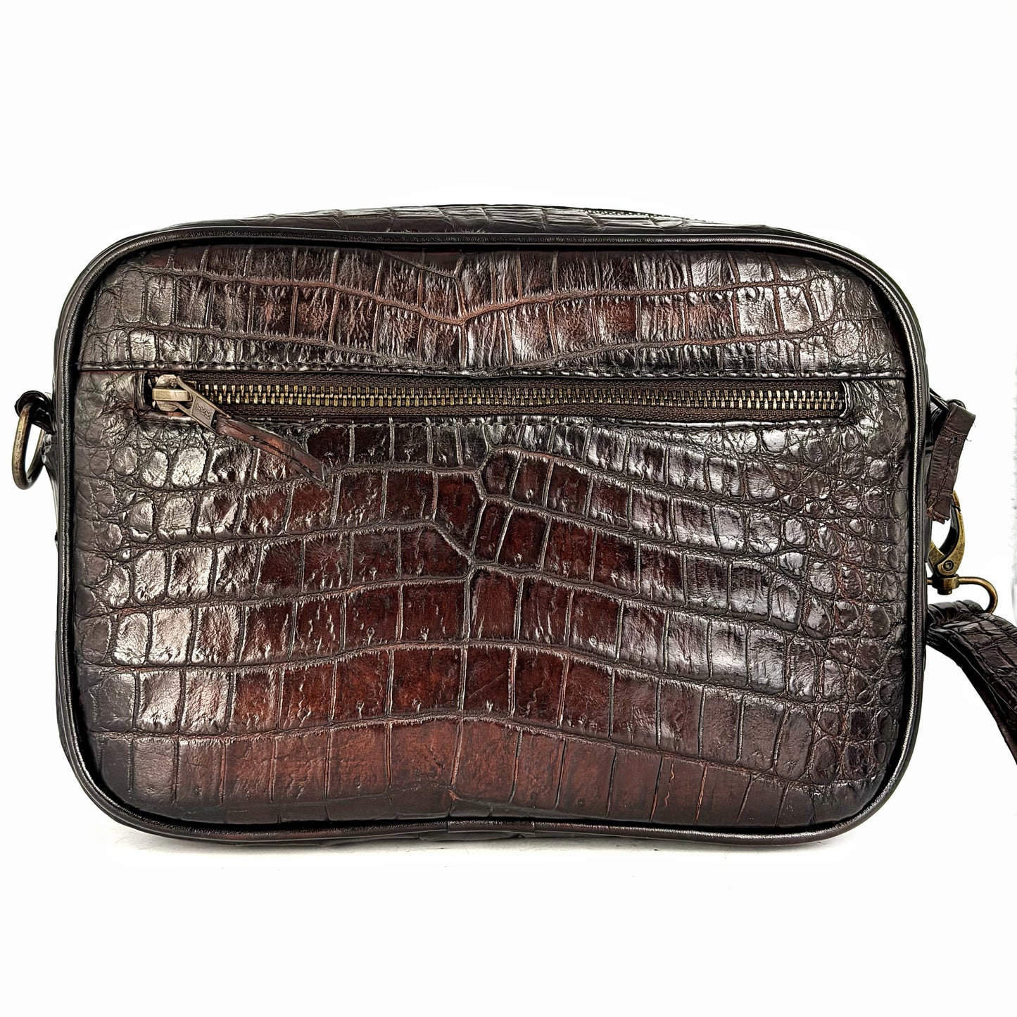 BANDOLERA BROWN COCODRILO DOS BOLSAS