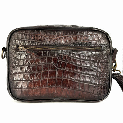 BANDOLERA BROWN COCODRILO DOS BOLSAS