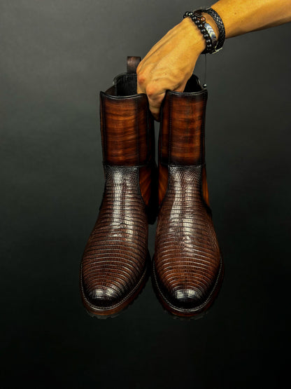 CARLO DARK BROWN LIZARD BOOTS (TRACK)