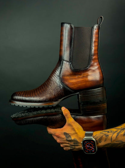 CARLO DARK BROWN LIZARD BOOTS (TRACK)