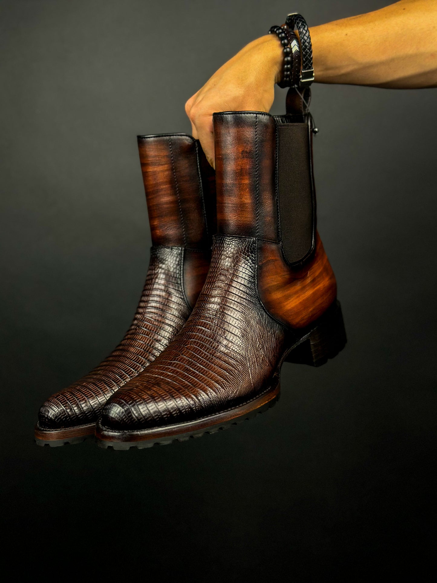 CARLO DARK BROWN LIZARD BOOTS (TRACK)