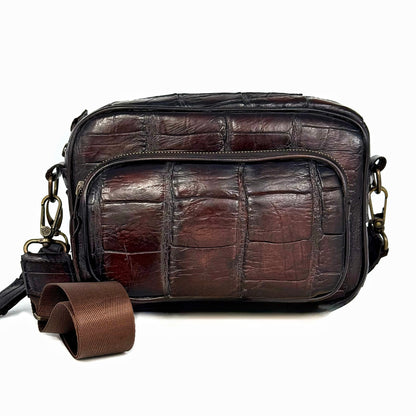 BANDOLERA VINO COCODRILO ALLIGATOR DOS BOLSAS