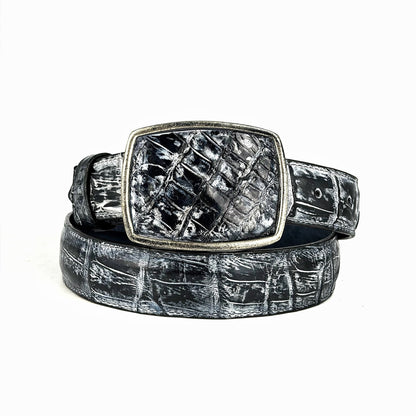 GRAY BLACK CROCODILE BELT SQUARE BUCKLE