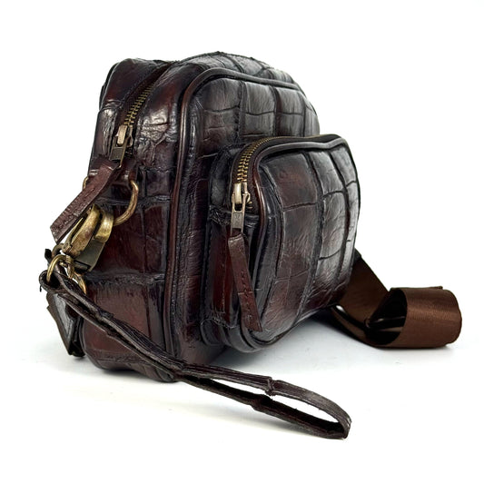 BANDOLERA VINO COCODRILO ALLIGATOR DOS BOLSAS