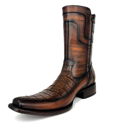 EDGAR BROWN CROCODILE BOOTS 