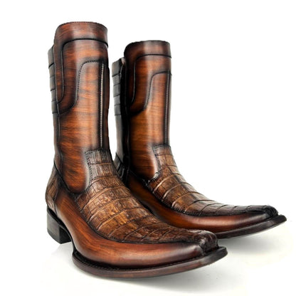 EDGAR BROWN CROCODILE BOOTS 