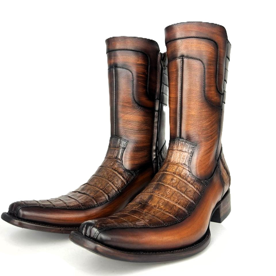 EDGAR BROWN CROCODILE BOOTS 