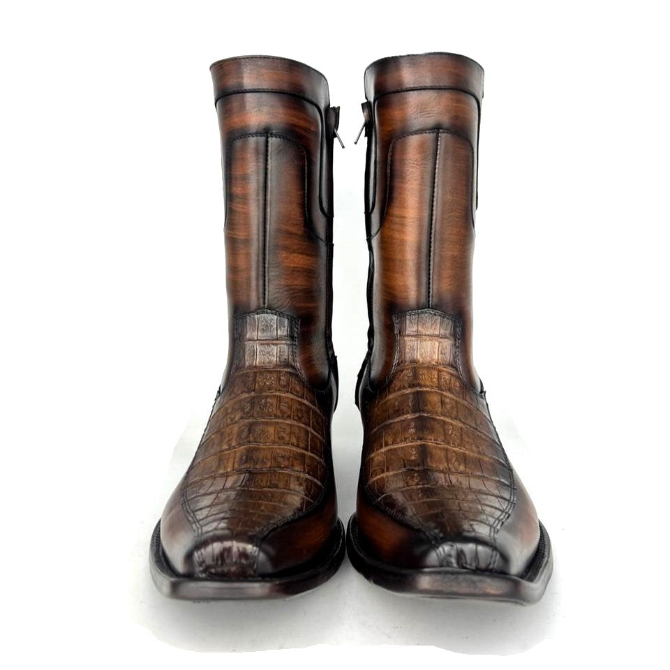 EDGAR BROWN CROCODILE BOOTS 